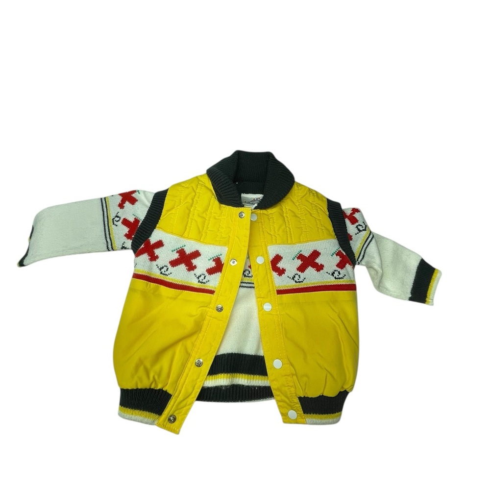 Vintage Kids Yellow and White Sweater and Vest Set